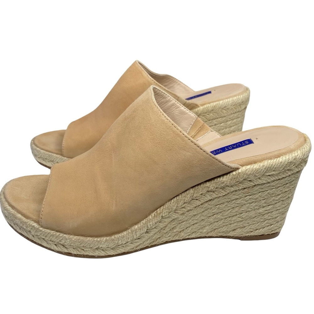 new Stuart Weitzman ❃ Platform Suede Espadrille Wedge Sandal ❃ Adobe Champagne - Picture 8 of 16